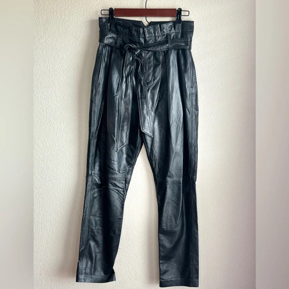 NWT Joie Adorabella B Caviar 100% Lamb Leather Belted Pants - Picture 10 of 16